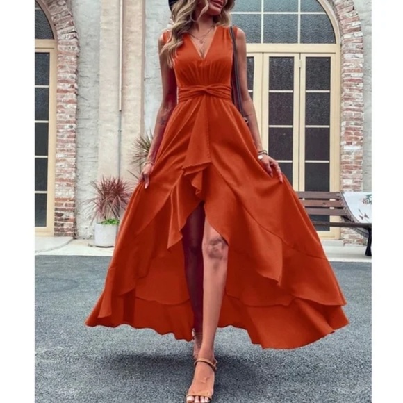 Luxurious Sleeveless High Low Ruffle Maxi Dress - Picture 11 of 14